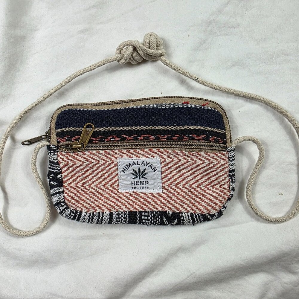 Himalayan Hemp Womens Small Crossbody Travel Bag Red & Black Stripe Boho